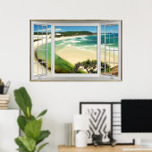 Poster Tropical Caribbean Beach Fake Window Illusion (Bureau à domicile)