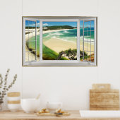 Poster Tropical Caribbean Beach Fake Window Illusion (Cuisine)