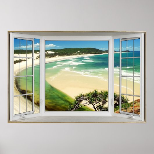 Poster Tropical Caribbean Beach Fake Window Illusion (Devant)