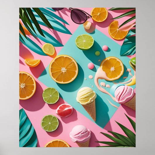 Poster Tropical Citrus & Beach Aesthetic Wall Art (Devant)