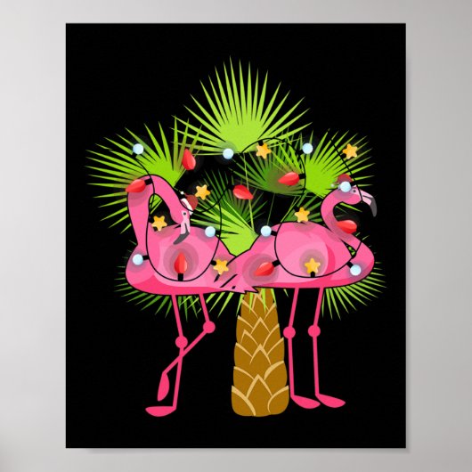 Poster Tropical Flamingos Christmas Lights Hawaii Christm (Devant)