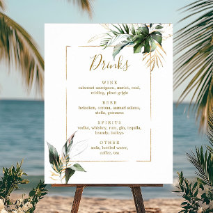 Poster Tropical Foliage Gold Mariage Bar Boissons Menu Si