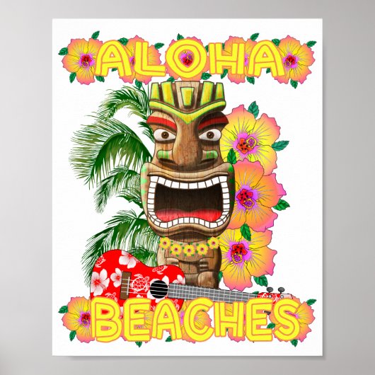 Poster Tropical Funny Plages Aloha Hawaiian Tiki (Devant)