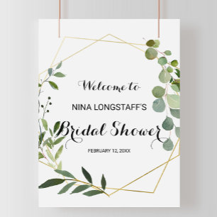 Poster Tropical Green Leaves Bridal Shower Welcome