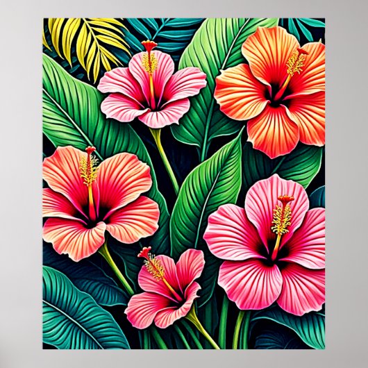 Poster Tropical Hibiscus Bloom Artistry (Devant)
