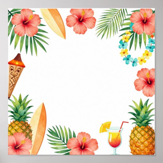 Poster Tropical Hibiscus Frame Aloha Vibes (Devant)