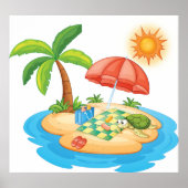 Poster Tropical Island Beach Turtle Palm Tree Picnic (Devant)