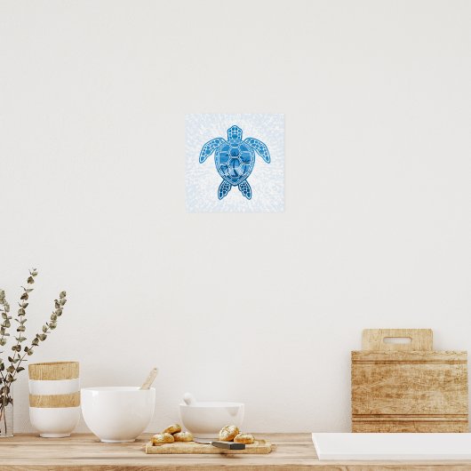 Poster Tropical Island Sea Turtle Design en bleu (Cuisine)