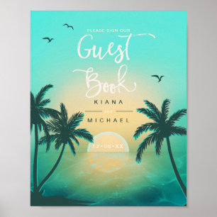 Poster Tropical Isle Sunrise Guest Book Turquoise ID581