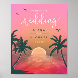 Poster Tropical Isle Sunrise Mariage Welcome Pink ID581