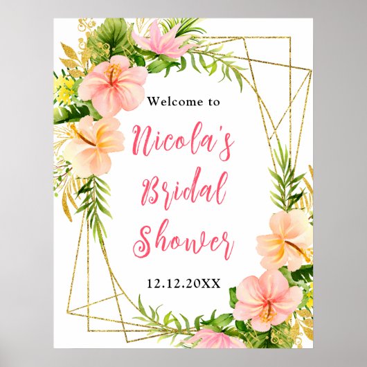 Poster Tropical Jungle Floral Bridal Shower Welcome (Devant)