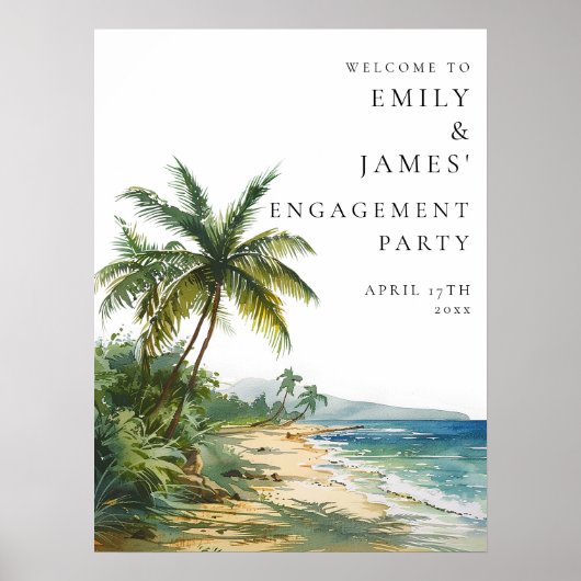 Poster Tropical Palm Beach Engagement Party Welcome Sign (Devant)