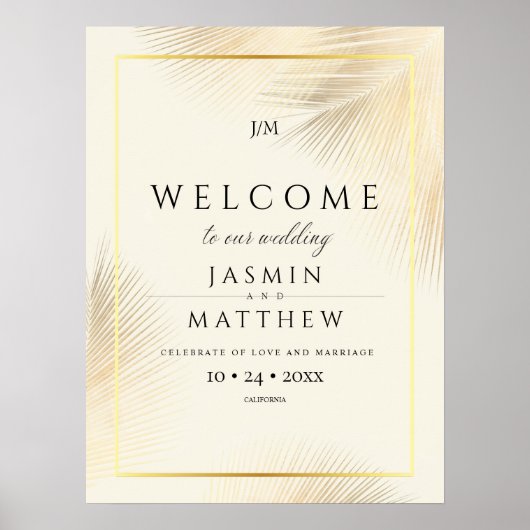 Poster Tropical Palm Leafs Wedding Welcome Sign (Devant)