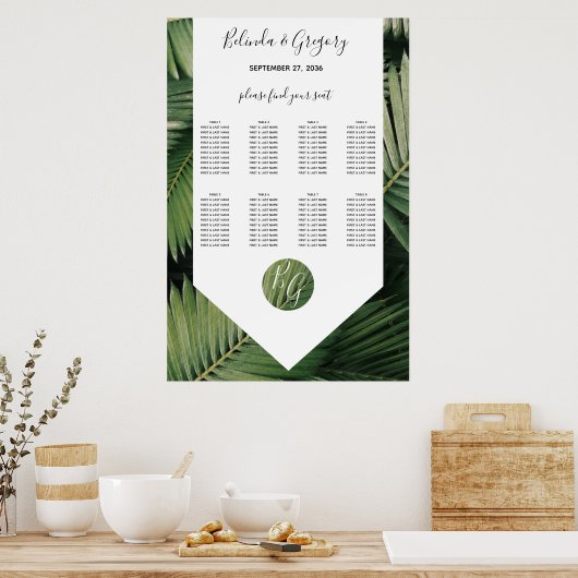 Poster Tropical Palm Leave Greenery Mariage Seating Chart (Cuisine)