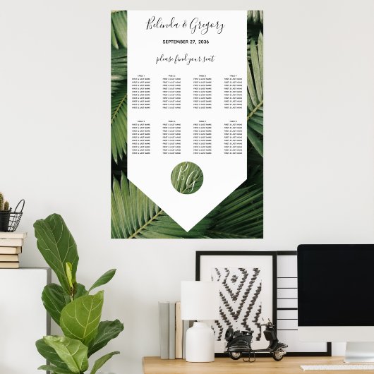 Poster Tropical Palm Leave Greenery Mariage Seating Chart (Bureau à domicile)