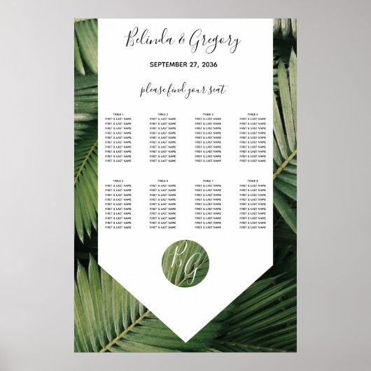 Poster Tropical Palm Leave Greenery Mariage Seating Chart (Devant)