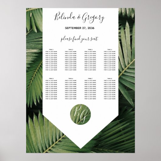 Poster Tropical Palm Leave Greenery Mariage Seating Chart (Devant)