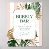 Poster Tropical pam rose rayé bubbly bar nuptiale douche (Devant)