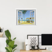 Poster Tropical Paradise Beach Ocean View Fake Window (Bureau à domicile)