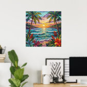 Poster Tropical Paradise | Coastal Beach Scene Impasto (Bureau à domicile)