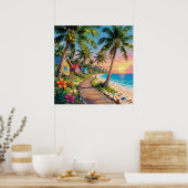 Poster Tropical Paradise Coastal Seaside Cottage Ocean  (Cuisine)
