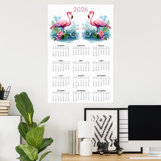 Poster Tropical Romance: 2026 Flamingo Wall Calendar (Bureau à domicile)