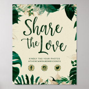 Poster Tropical Share the Love Photo Hashtag Mariage Sign