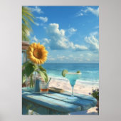 Poster Tropical Sunflower Beach Wall Art | Ocean Print"  (Devant)
