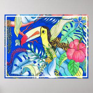 Poster Tropical Toucan & Jungle Foliage Illustration