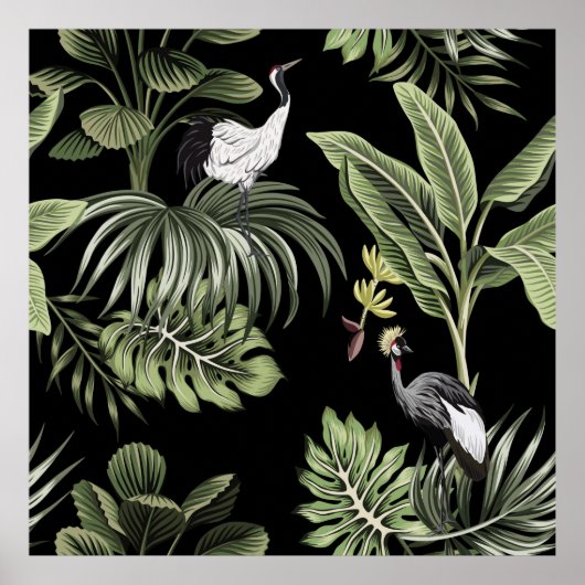 Poster Tropical vintage nuit grue, palmiers, interdiction (Devant)