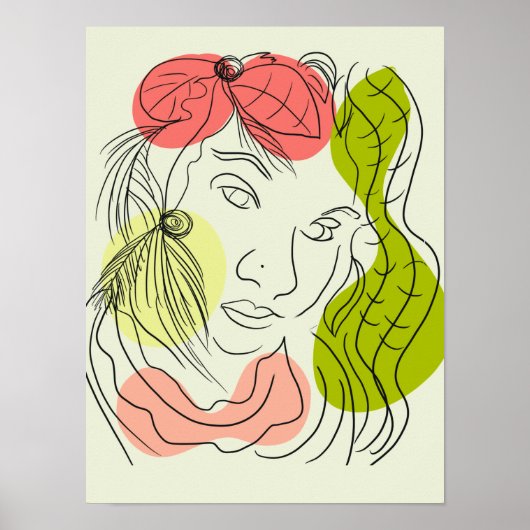 Poster Tropical Woman Line Art coloré (Devant)
