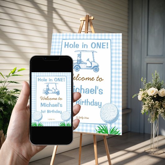 Poster Trou dans un golf bleu 1er anniversaire signe de b