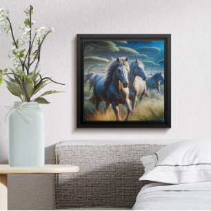 Poster Troupeau : Chevaux en pelotage en campagne