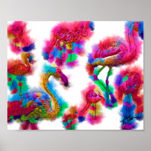 Poster Troupeau de flamants abstraits