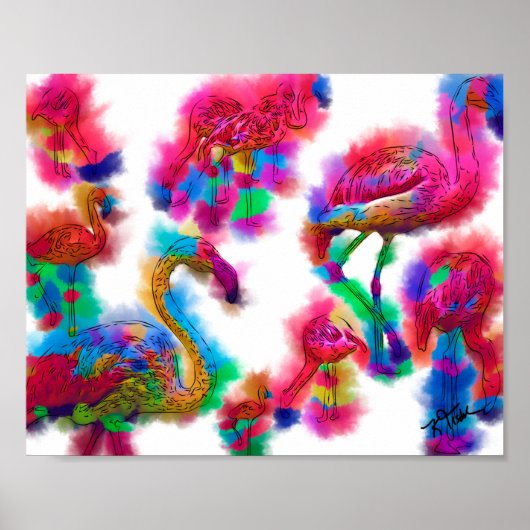 Poster Troupeau de flamants abstraits (Devant)