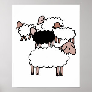 Poster troupeau de moutons avec mouton noir