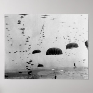 Poster Troupes aéroportées alliées parachutant - 2ÈME