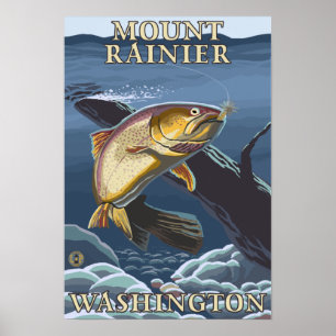 Poster Trout Fishing Cross-Section - Mount Rainier,