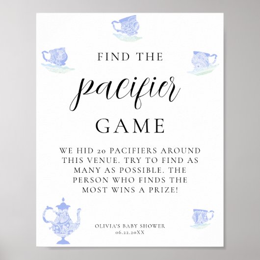 Poster Trouver Pacifier Thé bébé Chine Set Blue White Lac (Devant)