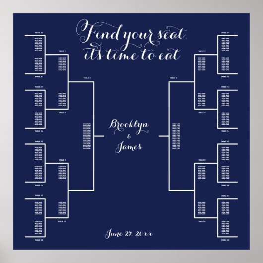 Poster Trouvez votre siège Mariage bleu marine Carte de s (Devant)