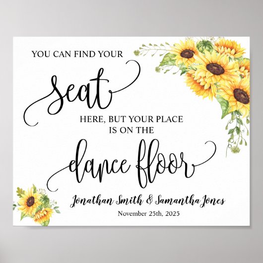 Poster Trouvez votre siège mariage panneau de tournesols (Devant)
