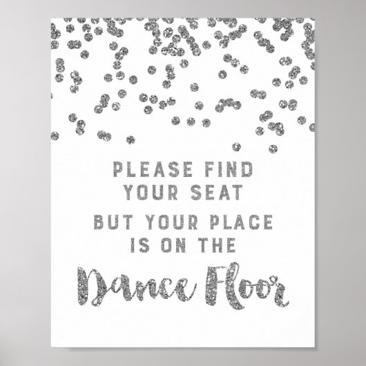 Poster Trouvez votre siège Mariage Signer Argent Confetti (Devant)