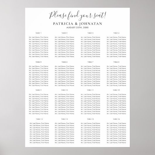 Poster Trouvez votre siège simple script mariage (Devant)