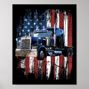 Poster Trucker American Flag Truck Driver Truck Driver Gi