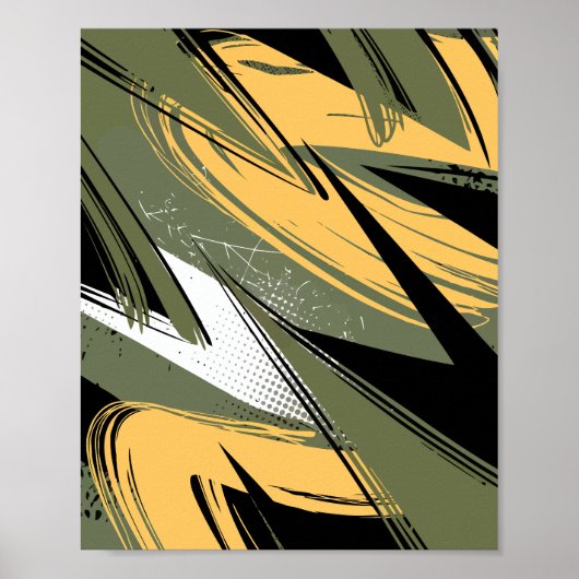 Poster Trucs Abstraits avec vert olive et jaune (Devant)