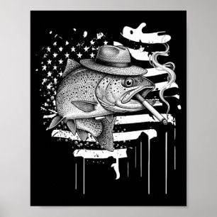 Poster Truite cool fumant humour d'anglier extérieur art