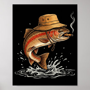 Poster Truite cool fumant humour de pêcheur extérieur art