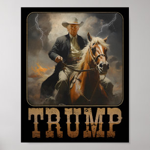 Poster Trump 2024 Président Cowboy Riding Horse Western U