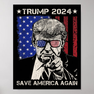 Poster Trump 2024 Sauvez l'Amérique à nouveau drapeau amé