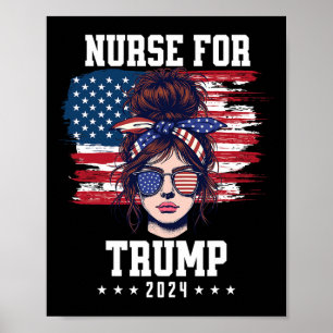 Poster Trump 2025 Infirmière Chignon Messy Amérique Drape
